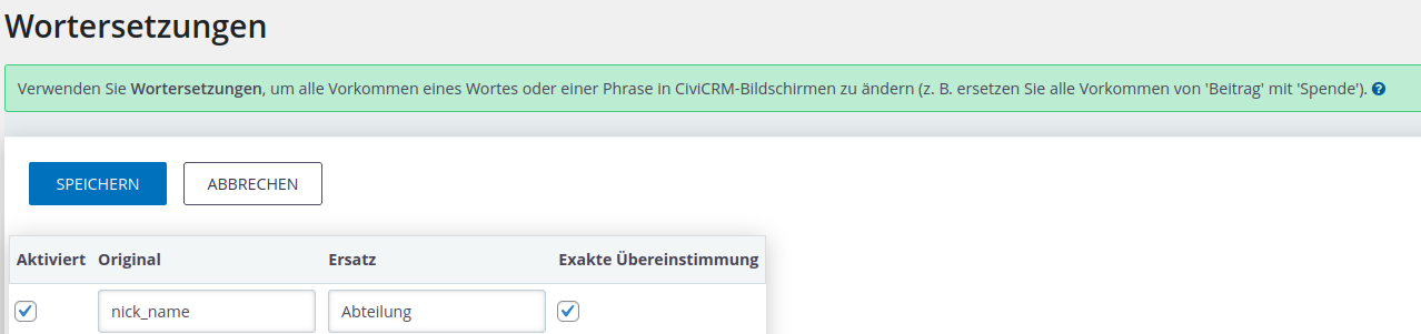 Screenshot CiviCRM Wortersetzung