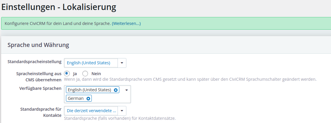 Screenshot CiviCRM Spracheinstellung