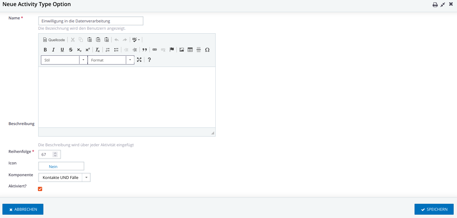 Screenshot Aktivitätstyp anlegen