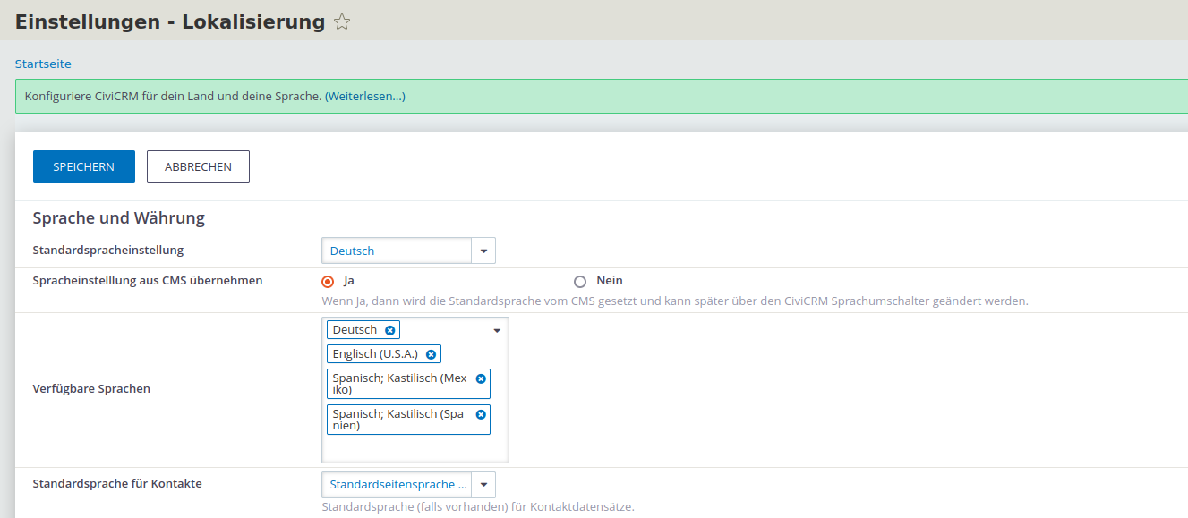 Screenshot CiviCRM Lokalisierung