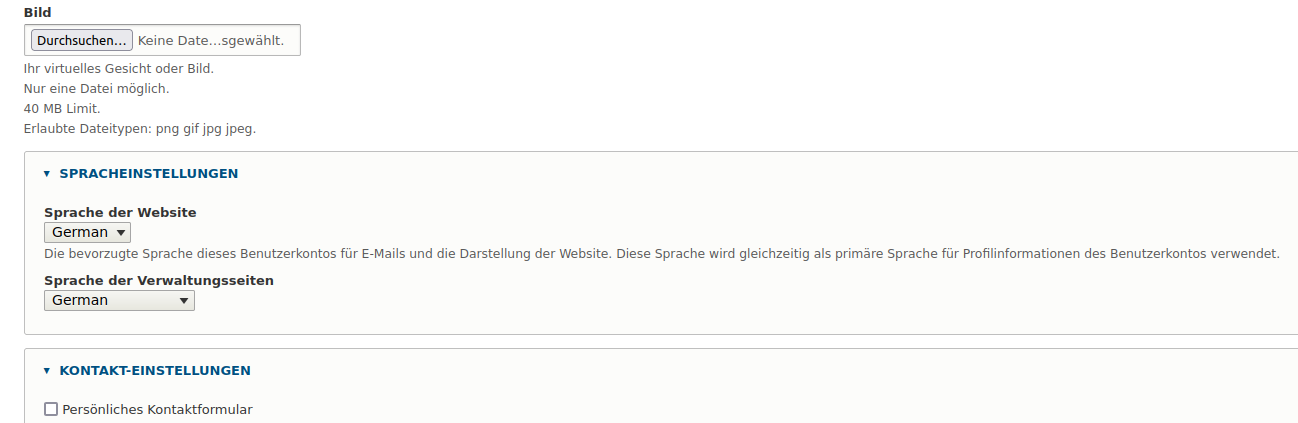 Screenshot Drupal Spracheinstellung